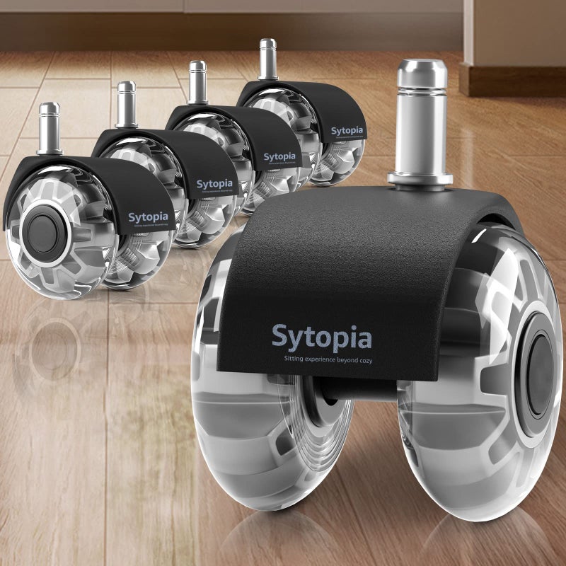 Sytopia Office Chair Wheels  2 Inch Rubber Rollers  Heavy Duty  Safe for Hardwood Floors  Carpets  Mats  Universal Size 11x22mm  Smooth and Quiet  Black  Set of 5 - Image 1